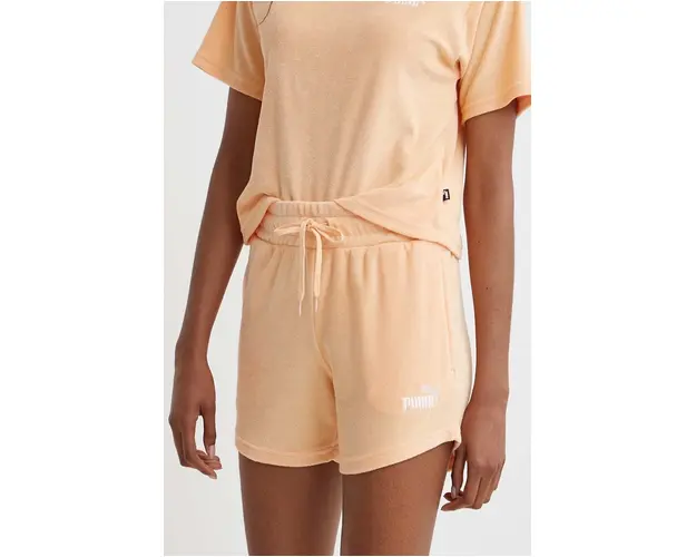 Puma pantaloni scurti femei, culoarea portocaliu, neted, high waist, 677946