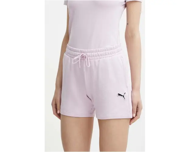 Puma pantaloni scurti din bumbac BETTER ESSENTIALS culoarea roz, neted, high waist, 680974
