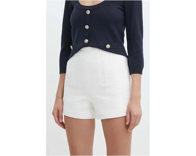 Morgan pantaloni scurti SHIDOLA femei, culoarea alb, neted, high waist, SHIDOLA