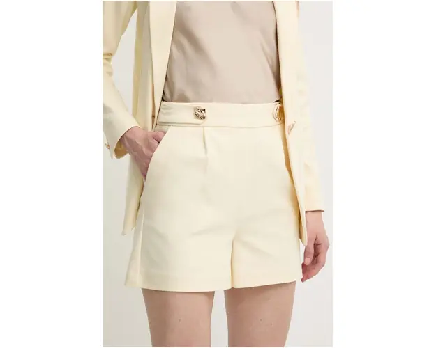 Morgan pantaloni scurti SHIRU.F femei, culoarea bej, neted, high waist, SHIRU.F