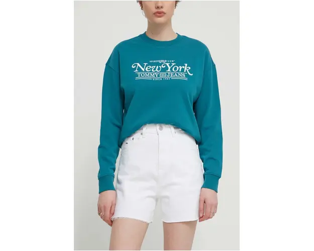 Tommy Jeans pantaloni scurti femei, culoarea alb, uni, high waist, DW0DW17636