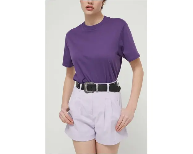 Tommy Jeans pantaloni scurti femei, culoarea violet, uni, high waist, DW0DW17775