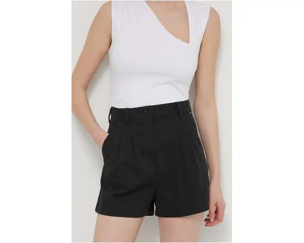 Tommy Jeans pantaloni scurti femei, culoarea negru, uni, high waist, DW0DW17775