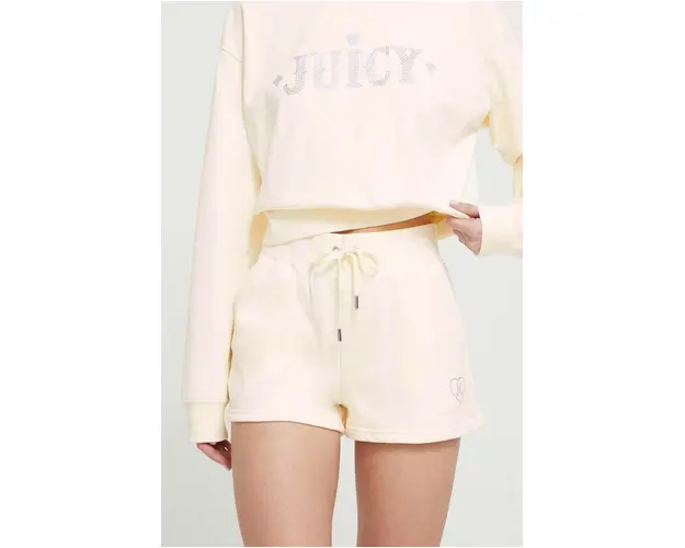 Juicy Couture pantaloni scurti femei, culoarea bej, cu imprimeu, high waist