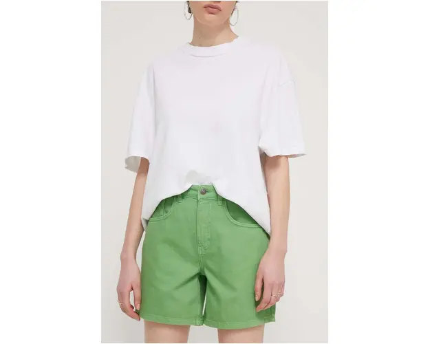 Desigual pantaloni scurti din bumbac SURY culoarea verde, neted, high waist, 24SWDD54