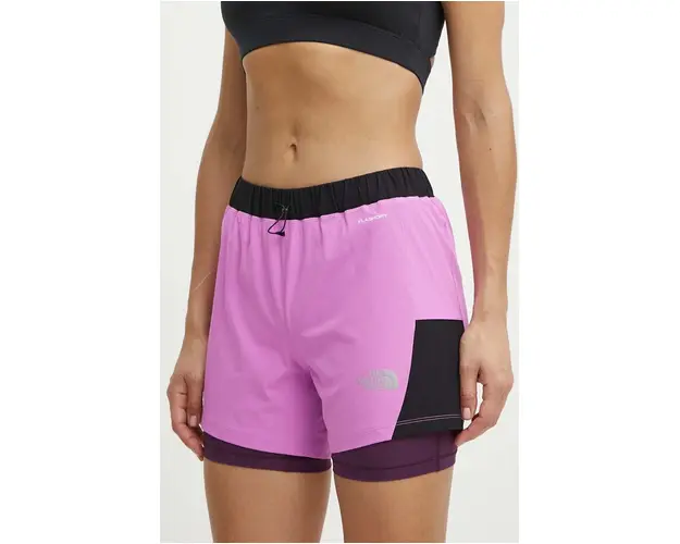 The North Face pantaloni scurti sport femei, culoarea violet, modelator, high waist, NF0A7SXRUHO1