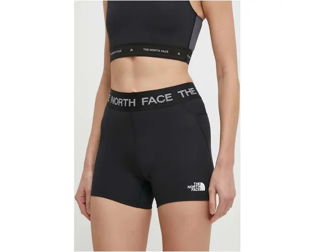 The North Face pantaloni scurti sport Tech Bootie femei, culoarea negru, cu imprimeu, medium waist, NF0A87JZJK31