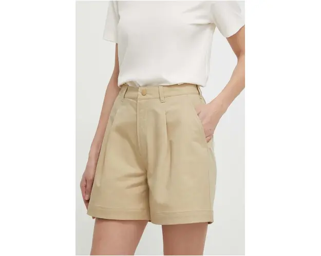 The North Face pantaloni scurti femei, culoarea bej, neted, high waist, NF0A871RLK51