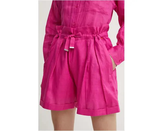 BOSS Orange pantaloni scurti femei, culoarea violet, uni, high waist 50511755