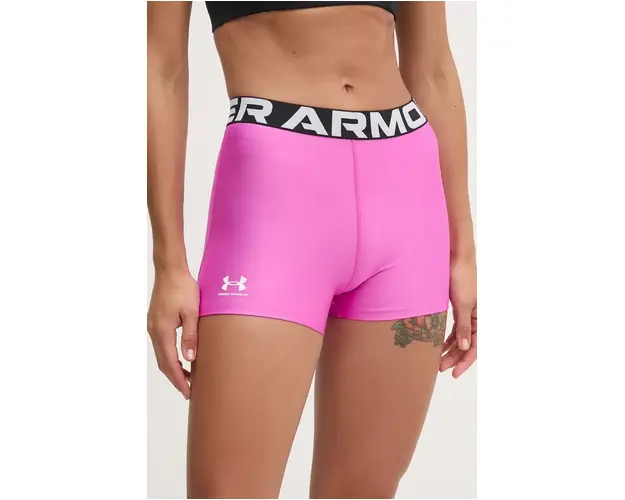 Under Armour pantaloni scurti de antrenament Authentics culoarea violet, cu imprimeu, medium waist