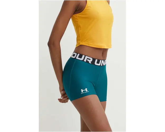 Under Armour pantaloni scurti de antrenament Authentics culoarea turcoaz, cu imprimeu, medium waist