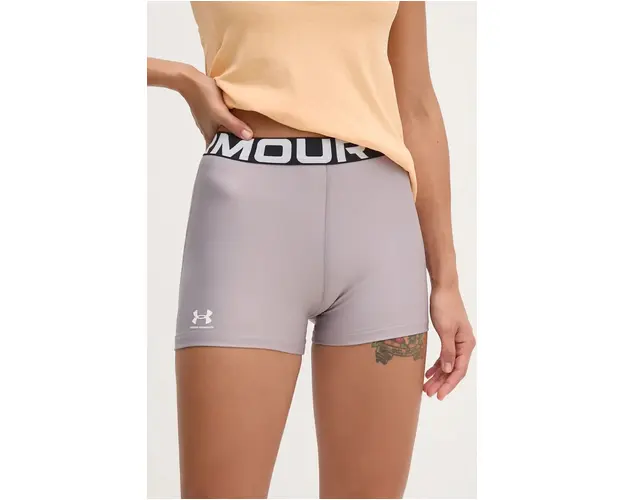 Under Armour pantaloni scurti de antrenament Authentics culoarea gri, cu imprimeu, medium waist