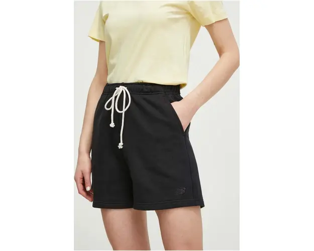 New Balance pantaloni scurti din bumbac culoarea negru, neted, medium waist
