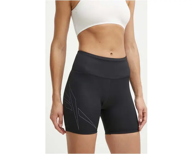 Reebok pantaloni scurti de antrenament Lux Bold culoarea negru, cu imprimeu, high waist, 100075384