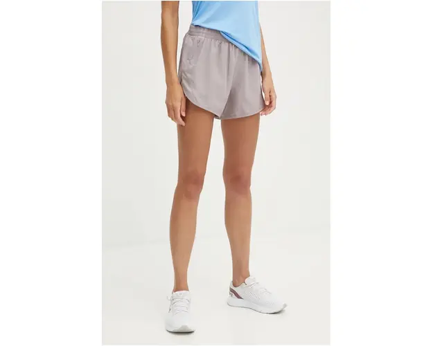 Under Armour pantaloni scurti de alergare Fly By culoarea violet, neted, high waist