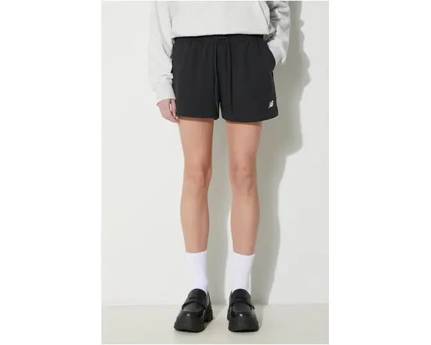 New Balance pantaloni scurti French Terry Short femei, culoarea negru, neted, high waist, WS41500BK