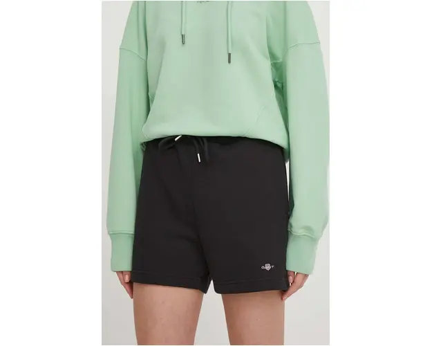 Gant pantaloni scurti femei, culoarea negru, neted, high waist
