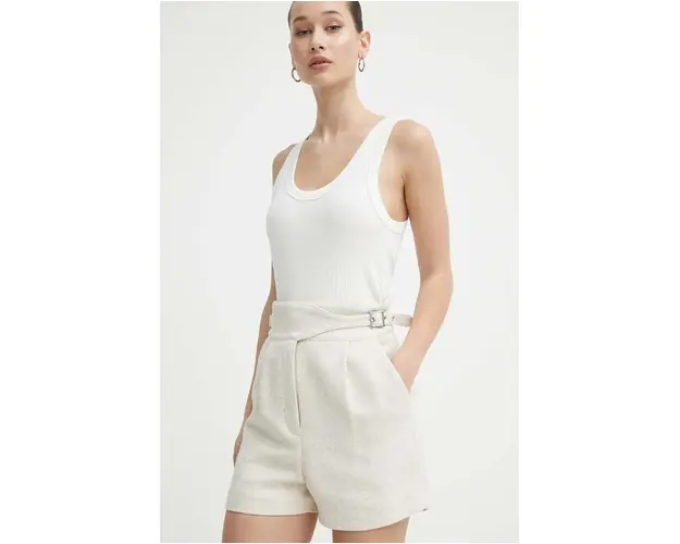 IRO pantaloni scurti din amestec de in culoarea bej, neted, high waist