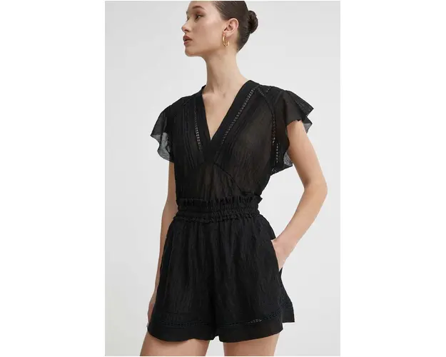 IRO pantaloni scurti femei, culoarea negru, neted, high waist
