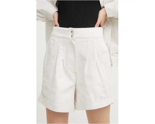 IRO pantaloni scurti din amestec de in culoarea bej, neted, high waist