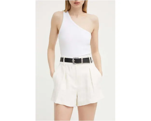 IRO pantaloni scurti femei, culoarea bej, neted, high waist