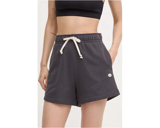 Champion pantaloni scurti femei, culoarea gri, neted, high waist, E10009