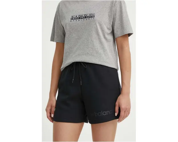 New Balance pantaloni scurti femei, culoarea negru, cu imprimeu, high waist, WS41550BK