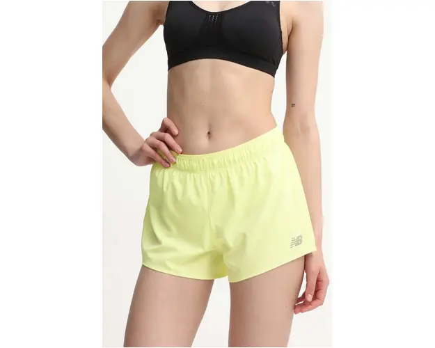 New Balance pantaloni scurti de alergare culoarea verde, neted, medium waist, WS41286LLT