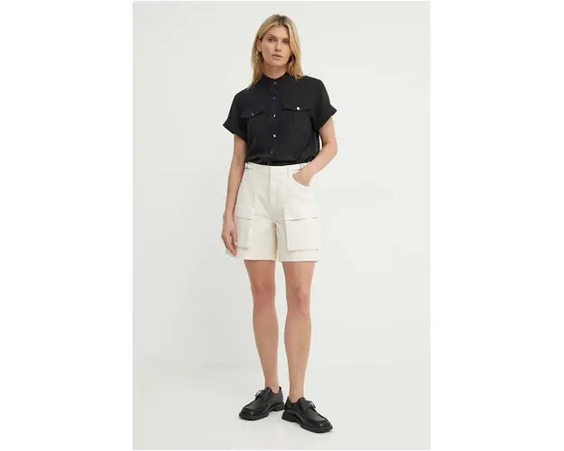 Gestuz pantaloni scurti copii femei, culoarea bej, neted, high waist, 10909065