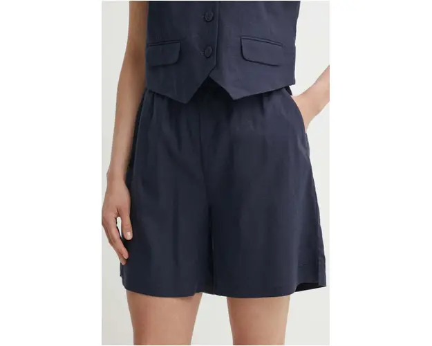 Gestuz pantaloni scurti din in culoarea albastru marin, neted, high waist, 10909101