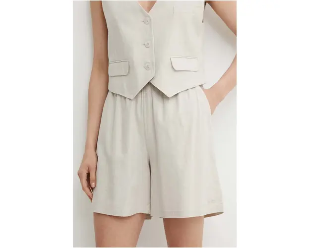 Gestuz pantaloni scurti din in culoarea bej, neted, high waist, 10909101