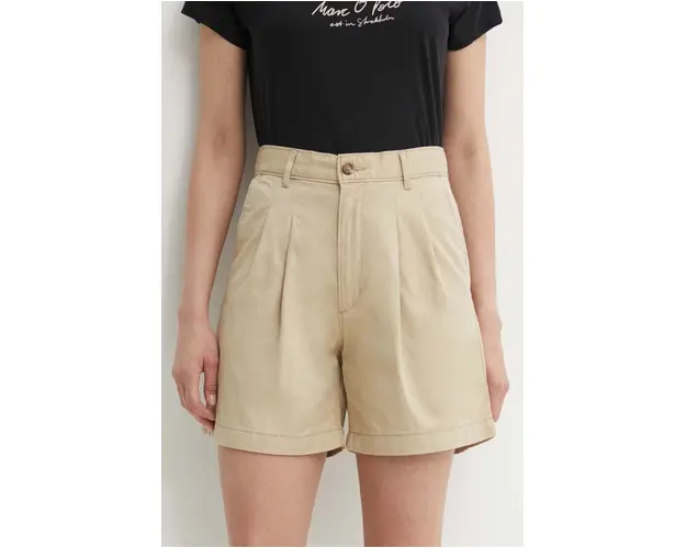 Levi's pantaloni scurti femei, culoarea bej, neted, high waist
