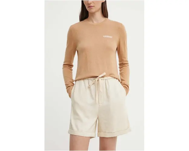 By Malene Birger pantaloni scurti din in culoarea bej, neted, high waist