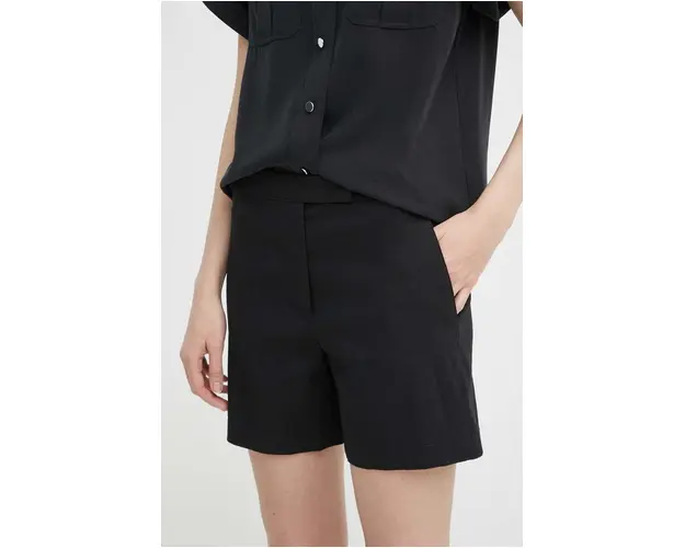 Theory pantaloni scurti din in culoarea negru, neted, high waist