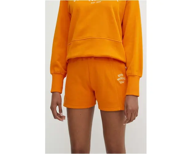 Casall pantaloni scurti din bumbac culoarea portocaliu, cu imprimeu, high waist
