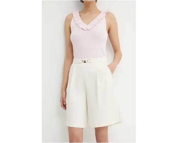 Artigli pantaloni scurti femei, culoarea bej, neted, high waist, AP38073