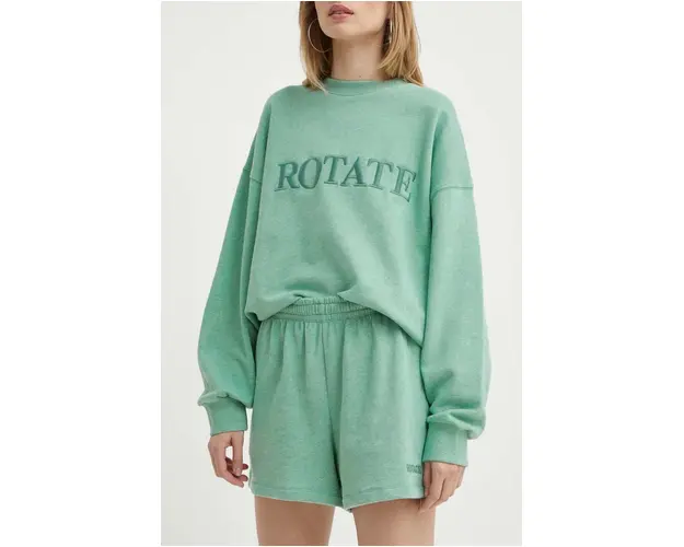 Rotate pantaloni scurti din bumbac culoarea verde, neted, high waist