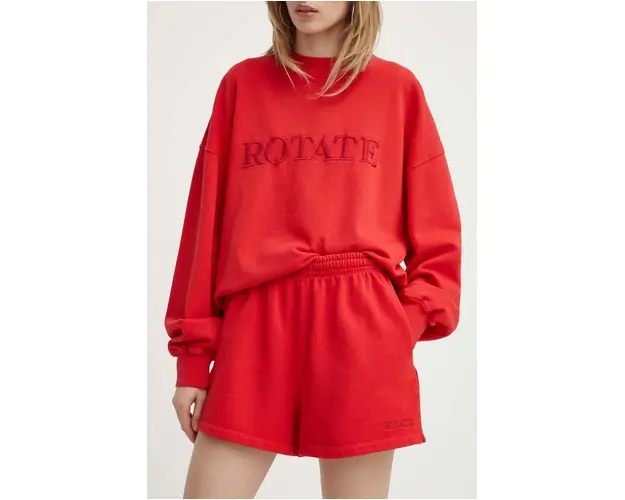 Rotate pantaloni scurti din bumbac culoarea rosu, neted, high waist