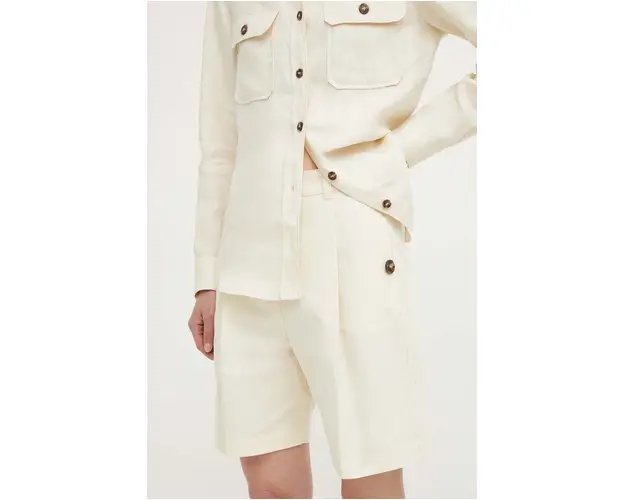 Weekend Max Mara pantaloni scurti din amestec de in culoarea bej, neted, high waist, 2415141013600