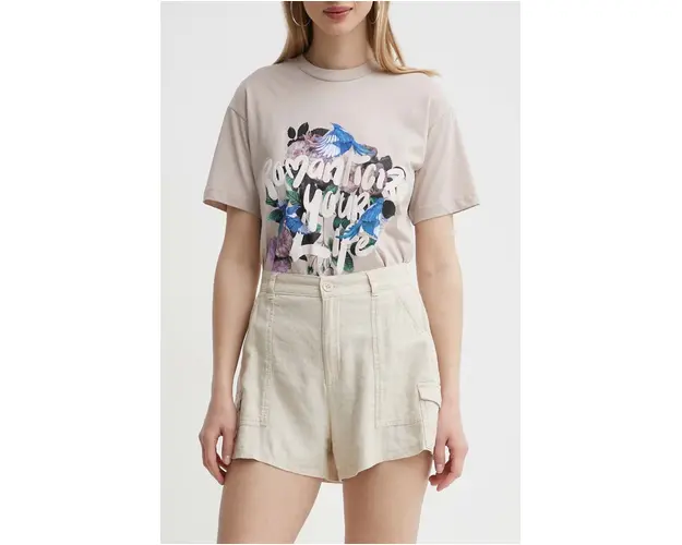 Hollister Co. pantaloni scurti din in culoarea bej, neted, high waist