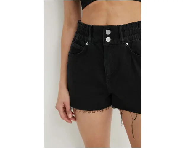 AllSaints pantaloni scurti din bumbac HAILEY DENIM SHORT culoarea negru, neted, high waist, W075EA