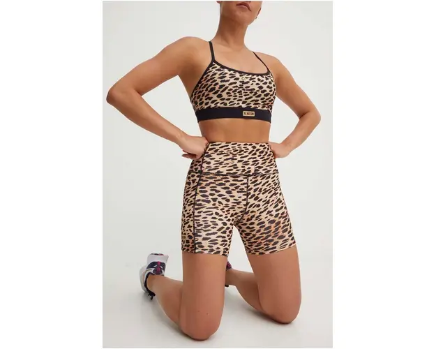 P.E Nation pantaloni scurti de antrenament Recalibrate Print culoarea maro, modelator, high waist, 242S285