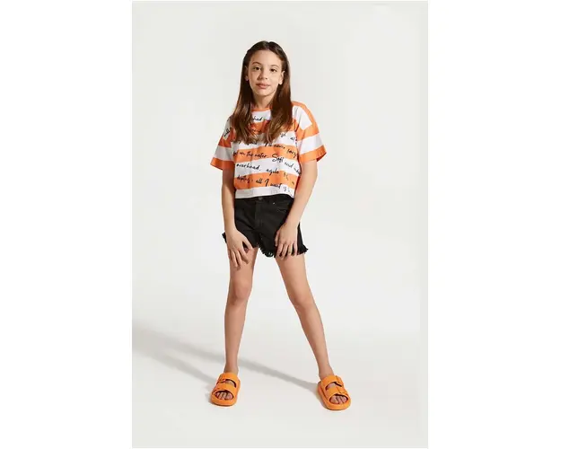 Coccodrillo pantaloni scurti din denim pentru copii culoarea negru, neted