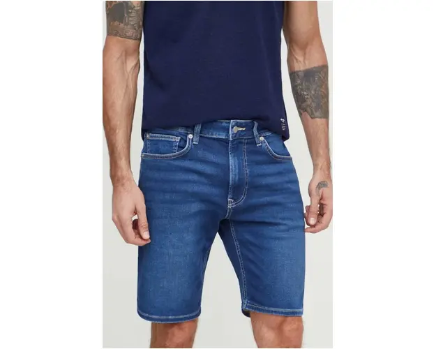 Pepe Jeans pantaloni scurti jeans barbati, culoarea albastru marin