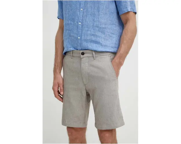 BOSS Orange pantaloni scurti din amestec de in culoarea bej, melanj, 50513017