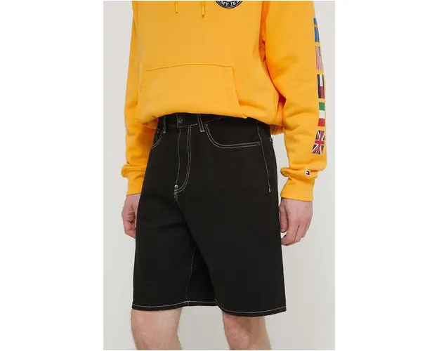 Quiksilver pantaloni scurti jeans barbati, culoarea negru