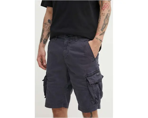 Superdry pantaloni scurti barbati, culoarea albastru marin