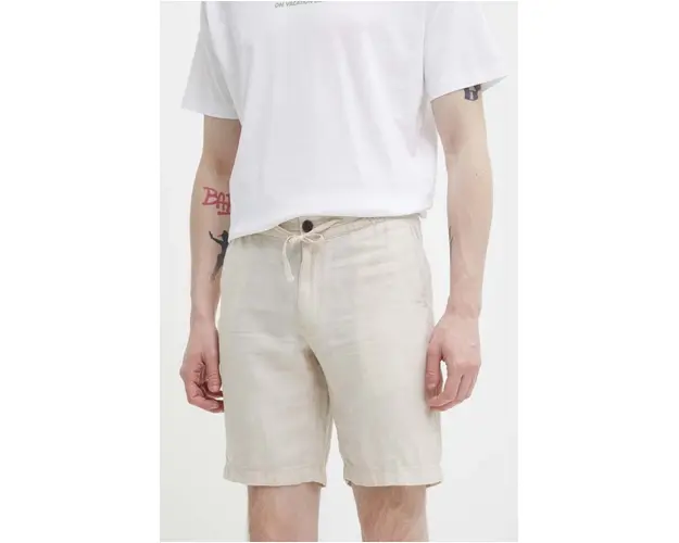 Superdry pantaloni scurti din in culoarea bej