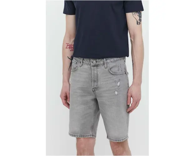 Superdry pantaloni scurti jeans barbati, culoarea gri