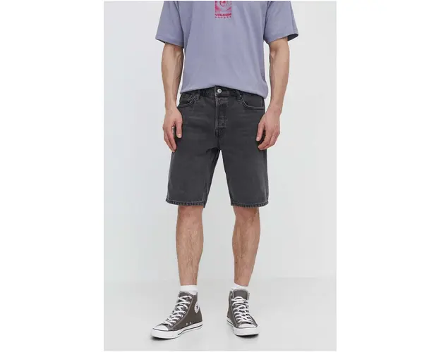 Superdry pantaloni scurti jeans barbati, culoarea gri